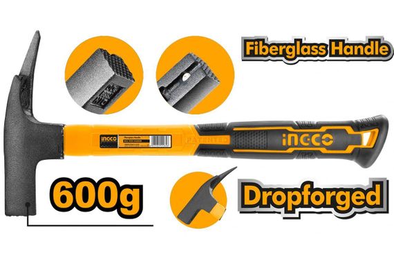 Молоток покрівельника 600гр з магнітом INGCO | Зображення 1