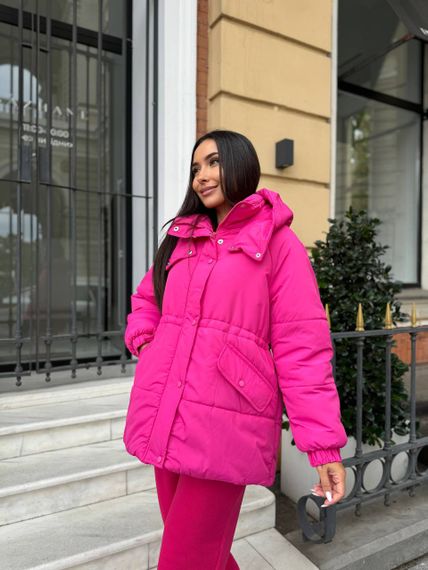 Женская теплая зимняя куртка на кулиске с капюшоном NB24035 цвет розовый, размер 46/48 | Зображення 1