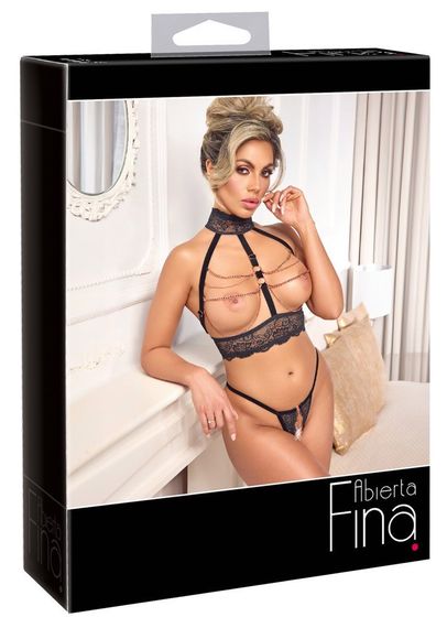 Комплект Abierta Fina открытый лиф с декоративными цепочками и трусики с доступом, черный, XL sexstyle | Зображення 8