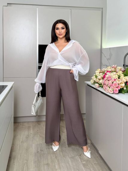 Женские льняные свободные легкие брюки BR1783 цвет мокко, размер 60/62 | Зображення 3