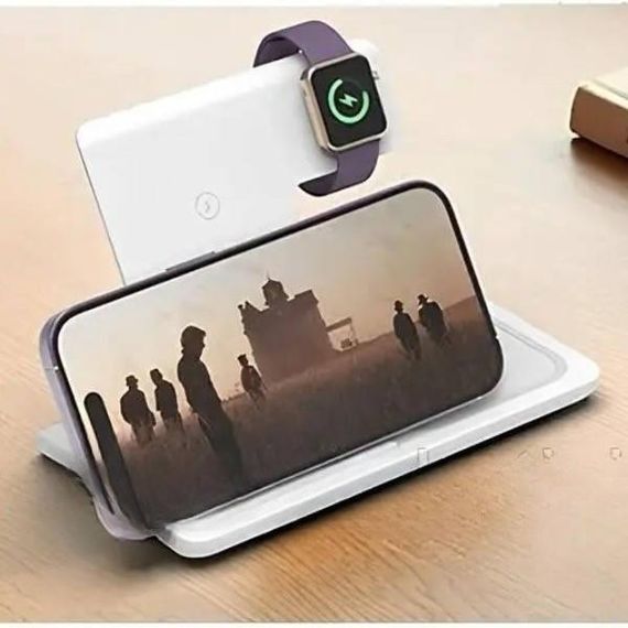 Зарядна станція для телефону, навушників та годинників 3в1 Біла