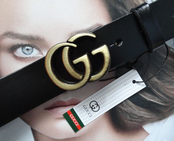 Женский черный кожаный ремень Gucci 3 см пряжка бронза | Зображення 2