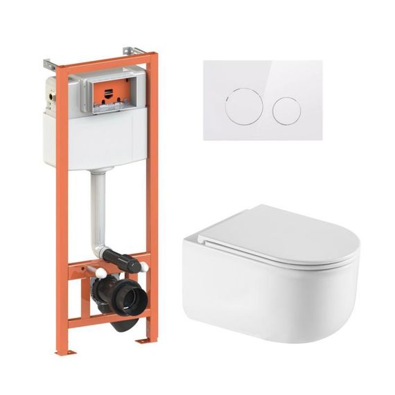 Готовое решение Qtap для ванной комнаты: подвесной унитаз Taurus Ultra Quiet 485×360×350 + комплект инсталляции Nest 4 в 1