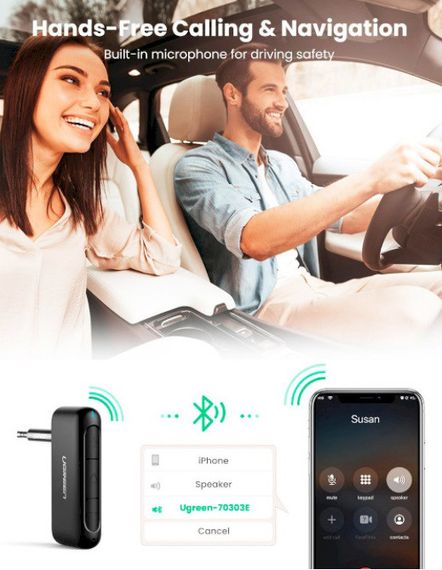 Бездротовий аудіо приймач Bluetooth 5.0 ресивер UGREEN AUX для автомобіля | Зображення 3