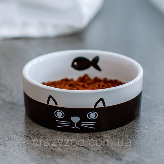 Миска для котів Nobby Cat Face керамічна чорно-біла Ø 12x4.5 см 250 мл 73690 | Зображення 1
