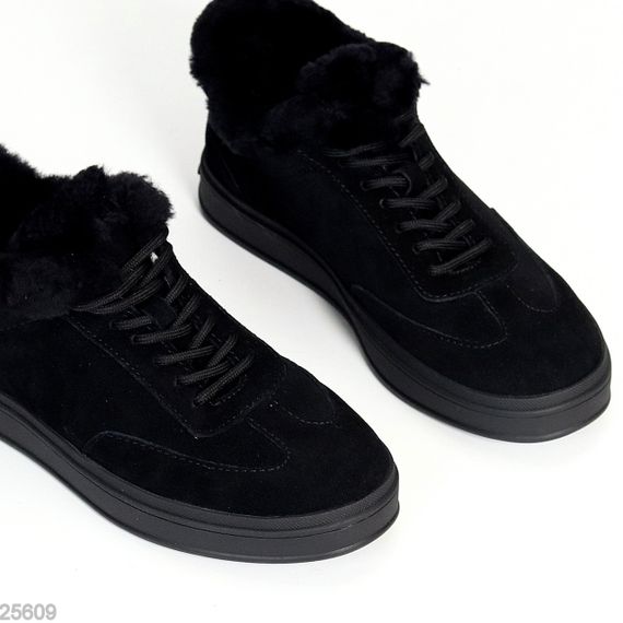 Класні Чорні зимові кросівки натуральна замша опушка цигейка | Зображення 2