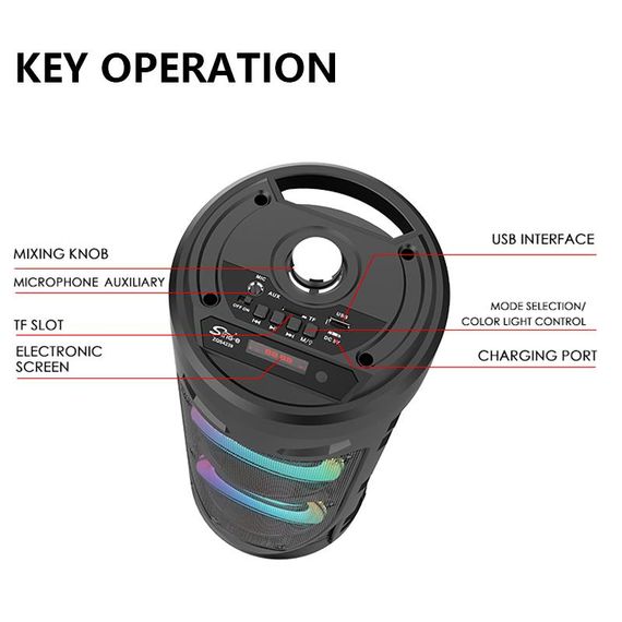 Портативная Bluetooth-колонка Sing-e ZQS4239 с LED-подсветкой / Беспроводная колонка для вечеринок с микрофоном 30W | Зображення 7