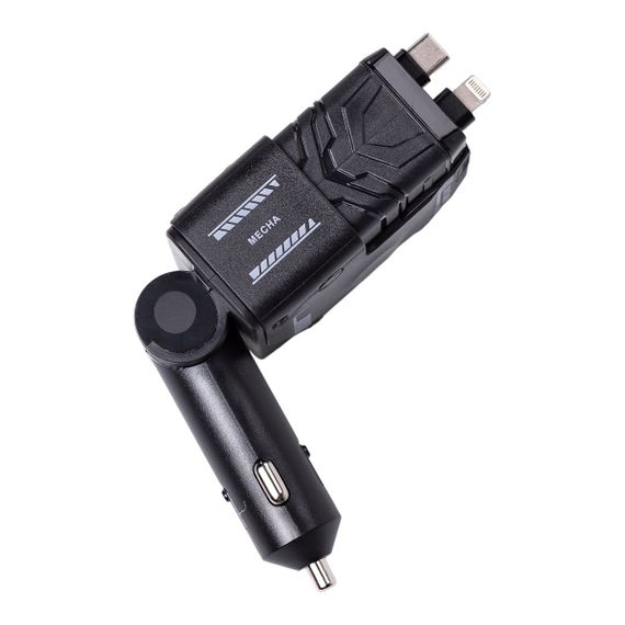 Автомобільний зарядний пристрій MECHA з висувними кабелями та портами USB/Type-C Чорний HP-A1B | Зображення 2