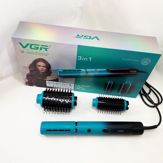 Електрична фен-щітка VGR V-489 стайлер для укладання волосся 1300 Вт. Колір: синій | Зображення 3