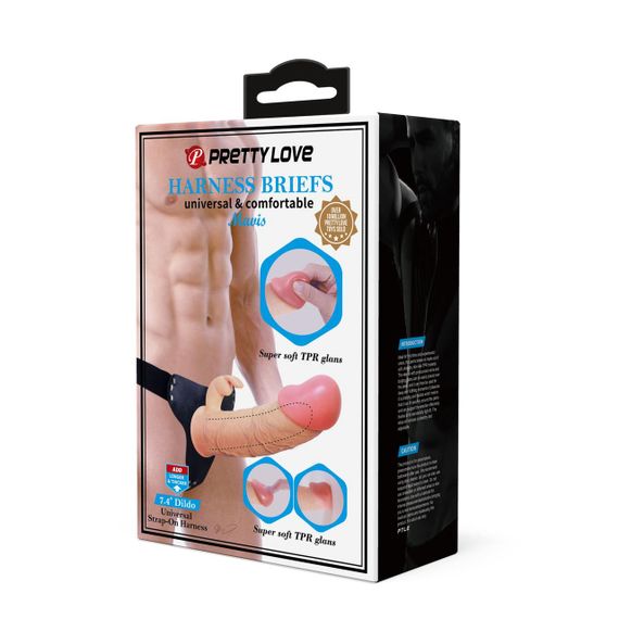Страпон PRETTY LOVE - Mavis Flesh, Universal Strap-On Harness, Dildo 7.4'' TPR sexstyle | Зображення 1