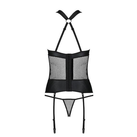 Сетчатый комплект корсет с халтером, съемные подвязки и трусики Passion AMANDA CORSET S/M, black | Зображення 5