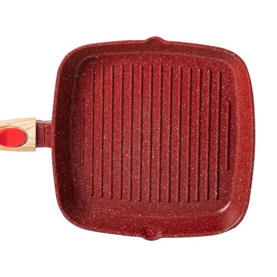 Алюминиевая сковорода-гриль 24 см со стеклянной крышкой Square Red MGC HP-4-461R | Зображення 6