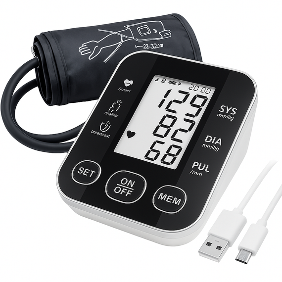 Автоматический тонометр для измерения давления с работой от батареек USB ЖК-дисплеем индикатором заряда SI-38