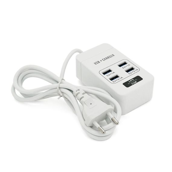 Мережевий фільтр ТВ-Т05, 4 USB, 1.5 м, перетин 3х0, 5мм, 2.1А, White