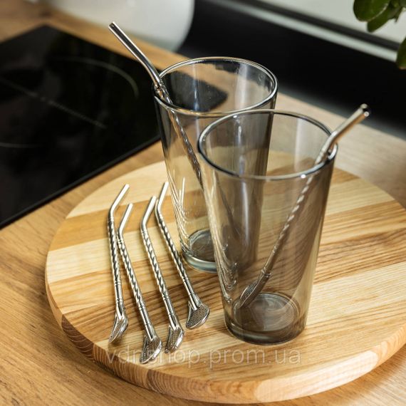 Набір багаторазових ложок-трубочок 6 шт для напоїв 19.5 см зі щіткою для миття з нержавіючої сталі Сірий HP-20-54 | Зображення 3