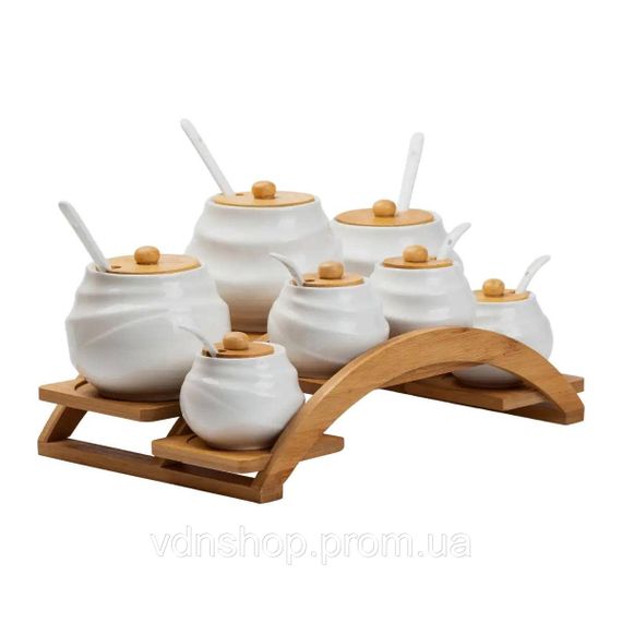 Банки для сыпучих продуктов 7 штук по 200 мл и 500 мл на бамбуковой подставке HP1231 | Зображення 2