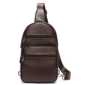 Стильная мужская кожаная сумка слинг среднего размера из качественной итальянской кожи в фирменной упаковке