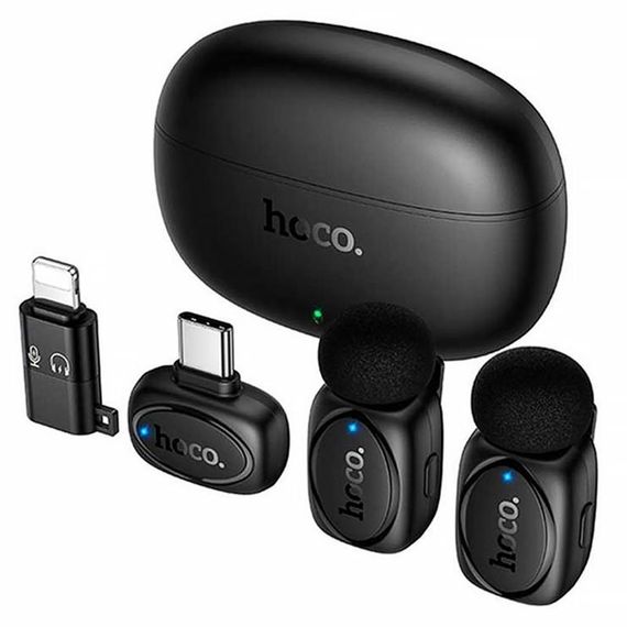 Петличный беспроводной микрофон Hoco L19 Graceful dual-mic 2in1 (Lightning/Type-C) Black | Зображення 1