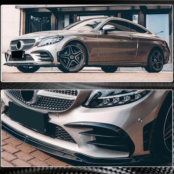 Накладки на Передний Бампер V2 (для C43 AMG 2019-2021, Карбон) для Mercedes C-сlass W205 | Зображення 3
