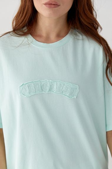 Футболка вільного крою з вишитим написом - бірюзовий цвет, ONE SIZE (є розміри) | Зображення 3
