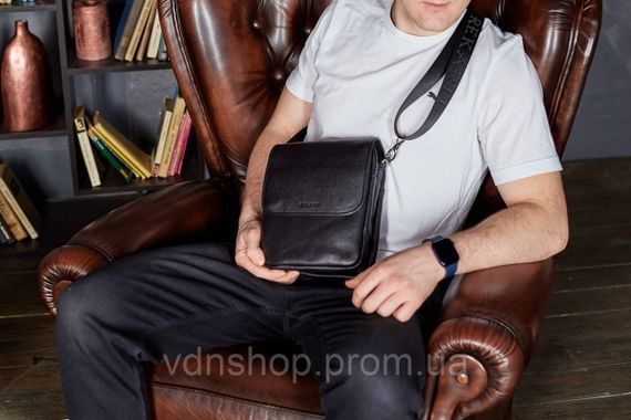 Месенджер із клапаном через плече 24х20х6, шкіряна барсетка Tiding Bag TD-20033 чорна | Зображення 7