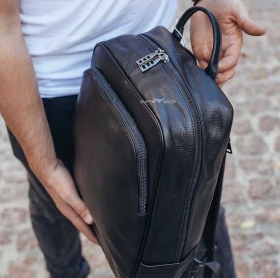 Чоловічий рюкзак шкіряний міський для ноутбука чорний Tiding Bag B2-884371A | Зображення 4