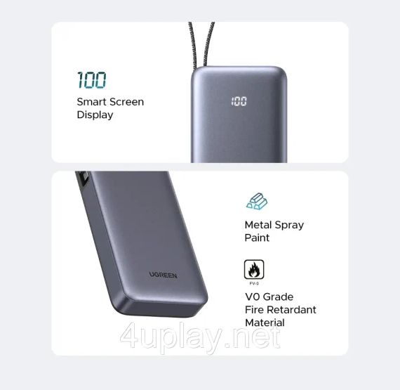Повербанк UGREEN Nexode Power Bank 20000mAh 45W з вбудованим кабелем | Зображення 3