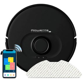 Робот-пилосос Rowenta X-Plorer Serie 75 S, h=9.5см, вологе прибирання, конт пил -0.4л, вода -0.3л, автон. робота до 120хв, НЕРА, управління через смартфон, чорний (RR8575WH)