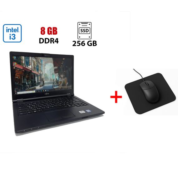 Ноутбук Fujitsu LifeBook E Series / 14" (1920x1080) IPS / Intel Core i3-8130U (2 (4) ядра по 2.2 - 3.4 GHz) / 8 GB DDR4 / 256 GB SSD / Intel UHD Graphics 620 / WebCam б/в + Подарунок Мишка та килимок