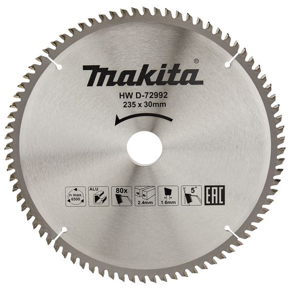Диск пильный по алюминию 235х30 мм 80T Makita D-72992 | Зображення 1