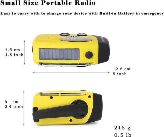 Радіо на сонячній батареї з ручним підзаряджанням та LED-ліхтариком, FM AM для кемпінгу, дому, аварійних ситуацій | Зображення 5