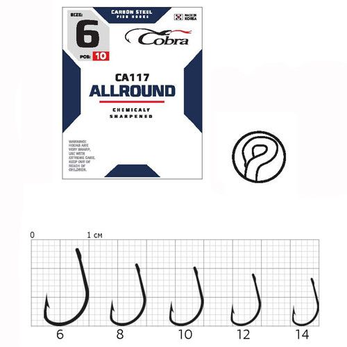 Крючки рыболовные Cobra Кобра ALLROUND сер. CA117 разм. 014 10 шт в упаковке.