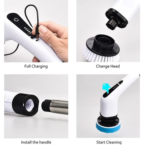 Электрическая щетка для уборки Cleaning Brush, набор 9 в 1, белая, товары для дома | Зображення 3
