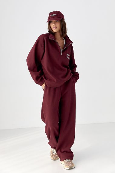 Спортивний теплий костюм з вільним світшотом і штанами - бордо цвет, ONE SIZE (є розміри) | Зображення 4