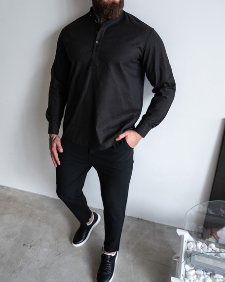 Рубашка лен длинный рукав чёрный S XL | Зображення 5