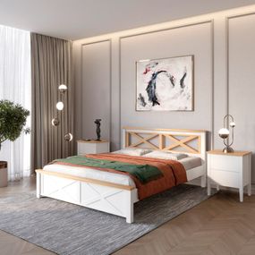 Двоспальне дерев&#039;яне ліжко Mebigrand Прованс Н Білий (RAL9003)/Горіх світлий 180х200 см (MBG-3107)