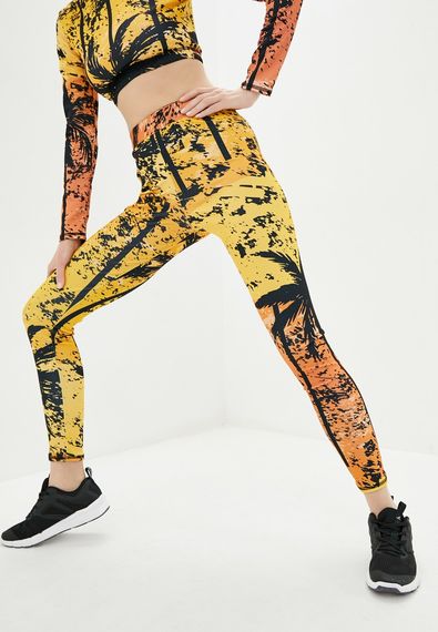 Спортивні легінси 4Profi з принтом  "Тропік" жовто-гарячий розмір S дайвінг 16053