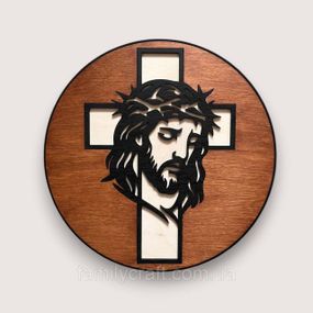 Настенное панно Иисус из фанеры 35 см – христианский декор на стену, лазерная резка, религиозная картина