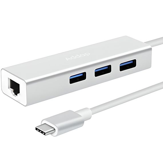 USB Type-C Хаб | адаптер на 3 порта USB 3,0 для ноутбука Addap MH-05, с интернет подключением Ethernet RJ-45 1000 Мбит/с | Зображення 3