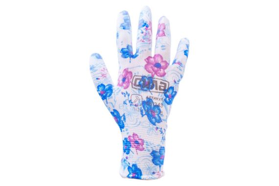 Перчатки с полиуретановым покрытием р8 (голубые садовые манжет) НЕЗАБУДКИ СИЛА