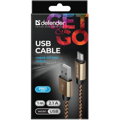 Дата кабель USB 2.0 AM to Micro 5P 1.0m USB08-03T gold Defender (87800) (87800) | Зображення 3