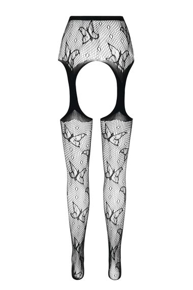 Еротичні колготки-бодістокінг Passion ECO S001 black, з доступом, декор метелики, підв’язки, One size | Зображення 5