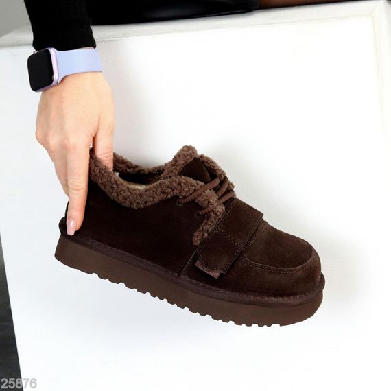 Молодежные дизайнерские зимние автоледи натуралки на липучке цвет Шоколад | Зображення 1