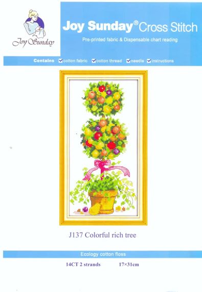 Набір для вишивання за нанесеною на канву схемою "Colorful rich tree". AIDA 14CT printed, 17*31 см | Зображення 1