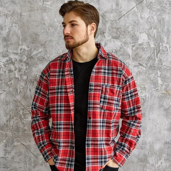 Теплая рубашка красный S