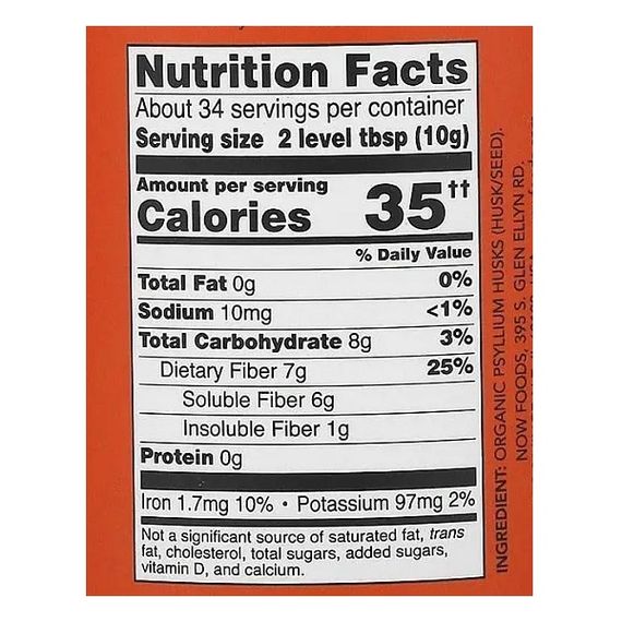 Клітковина NOW Foods Organic Whole Psyllium Husks 340 g /34 servings/ Pure | Зображення 1