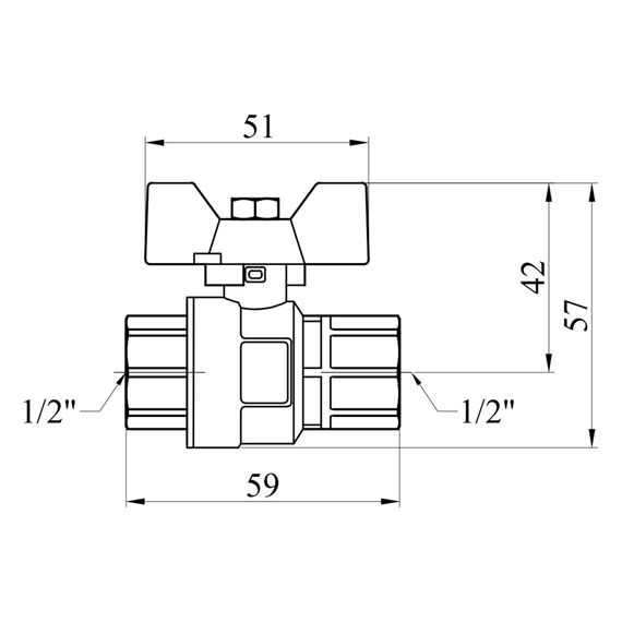 Кран кульовий Kroner 1/2" ВВ PN40 метелик, нікельований (CV033206) | Зображення 1
