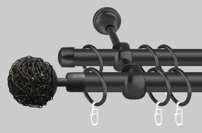 Чорний матовий Карниз для штор металевий, дворядний 19 мм (комплект) Мівіна 200 див.