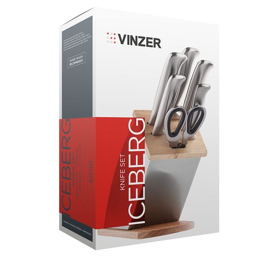 Набір кухонних ножів з підставкою Vinzer Iceberg 50110, 7 предметів, нержавіюча сталь, гострі | Зображення 8