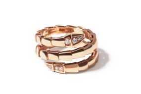 Кольцо в форме змеи из красного золота с фианитами K-0397 19.5
